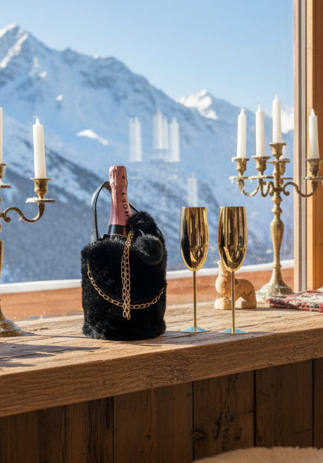 Moet & Chandon Rosé with Fury Bag Black und 2 Edelstahl Flut in Gold