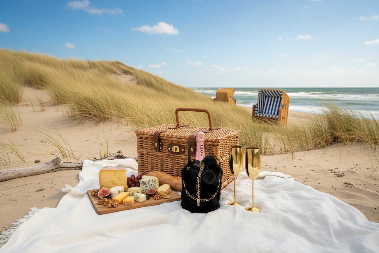 Moet & Chandon Rosé with Fury Bag Black und 2 Edelstahl Flut in Gold
