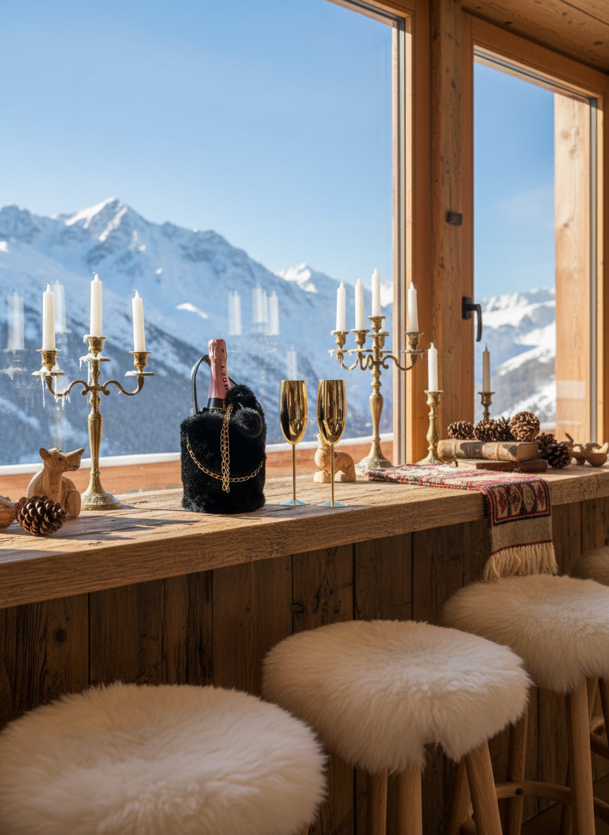 Moet & Chandon Rosé with Fury Bag Black und 2 Edelstahl Flut in Gold