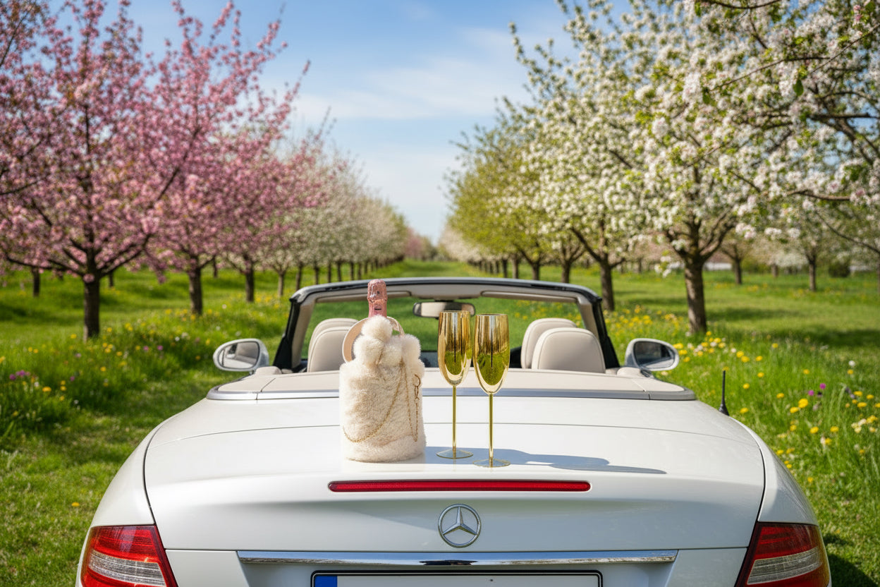 (Moet & Chandon Rosé with Fury Bag White und 2 Edelstahl Flut in Gold