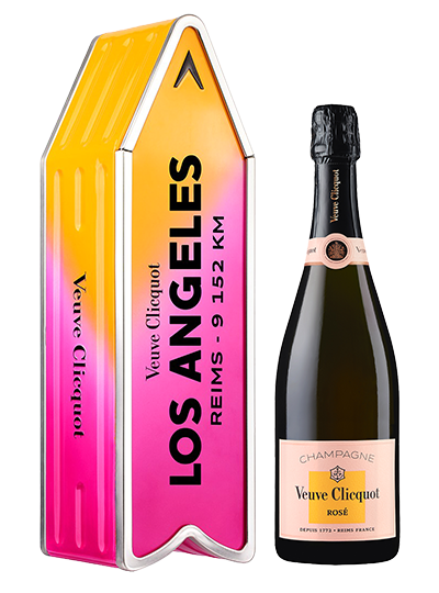 signaturebottle.ch Veuve Clicquot rosé, Arrow, Metallbox, mit persönlicher Stadt, Ort, Strasse, rosa Pfeil