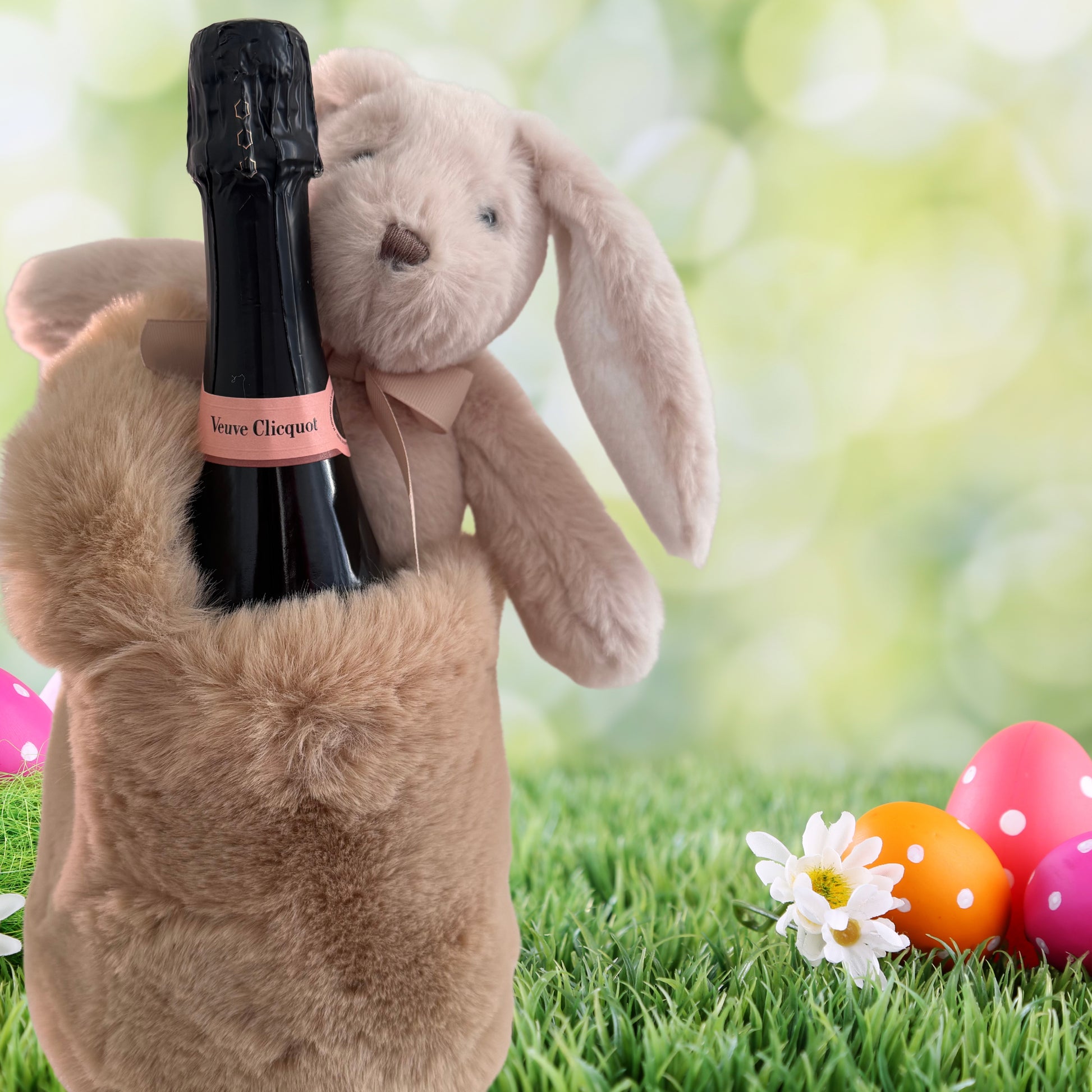 signaturebottle.ch Veuve Clicquot rosé, Geschenk für Ostern mit Hase und Tasche