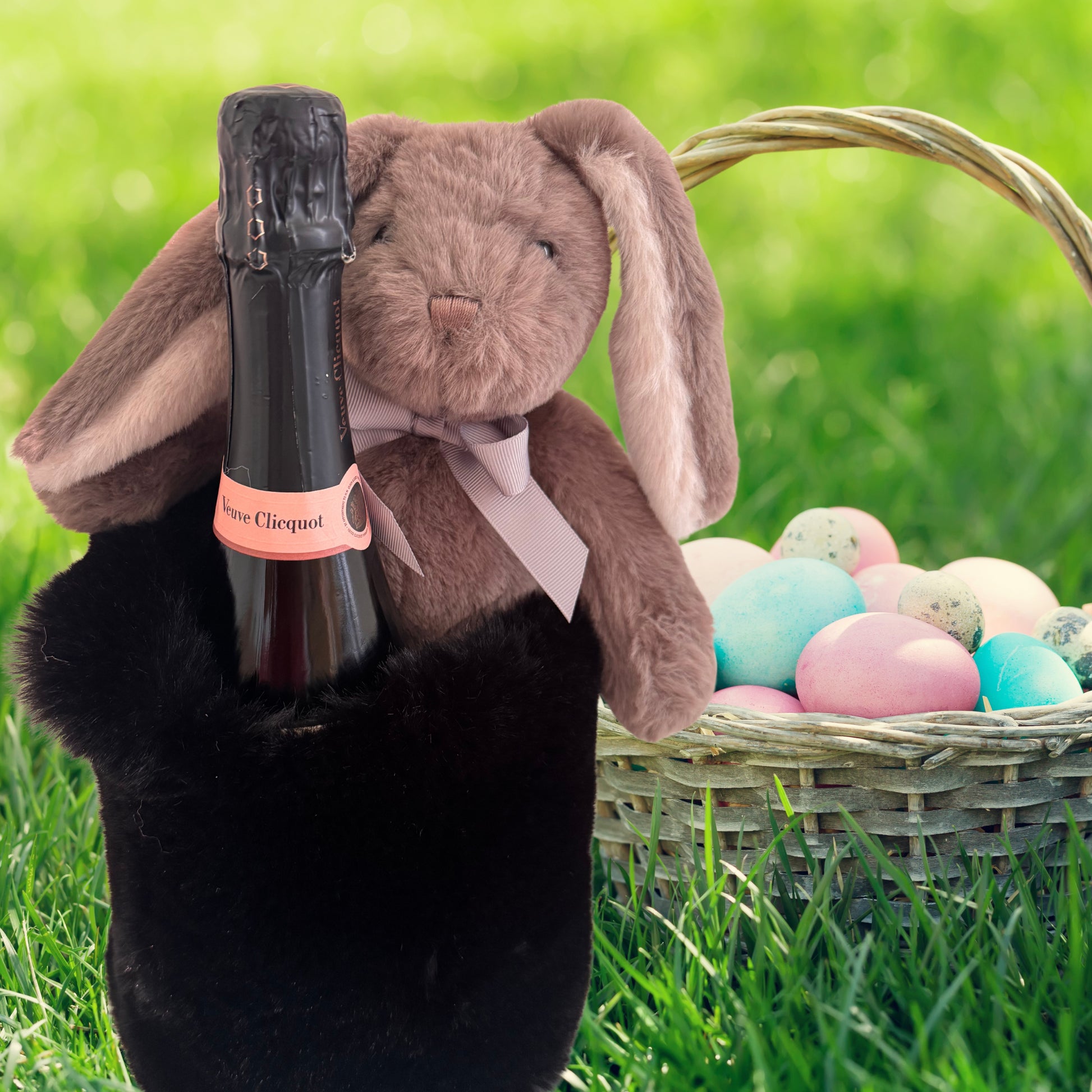 signaturebottle.ch Veuve Clicquot rosé, Geschenk für Ostern mit Hase und Tasche